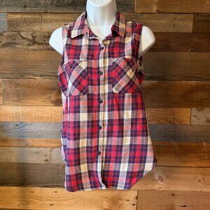 Hippie Laundry Plaid Sleeveless Top Cotton Button Up Front Summer Layering Sz S